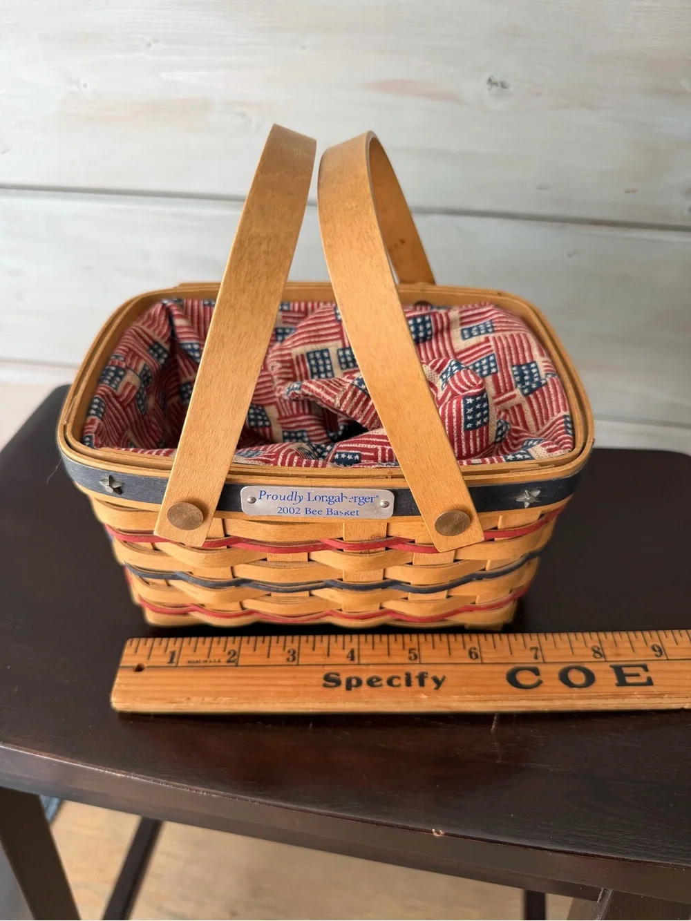 2002 Longaberger Bee Basket Proudly Longaberger Flag Drawstring liner Protector